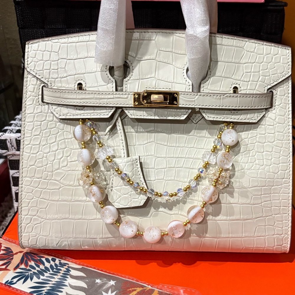 Elegant White Croc-Embossed Handbag